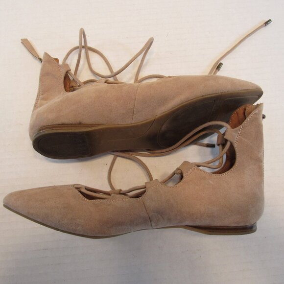 Nine West Beige Lace Up Tie Back Zip Sign Me Up Faux Suede Ballet Flats Size 6M - Picture 3 of 11
